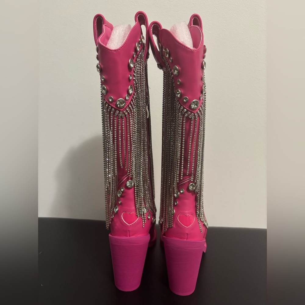 NWOB Dolls Kill / Sugar Thrillz Hot Pink Present Perfect Cowboy Boots - Picture 7 of 9